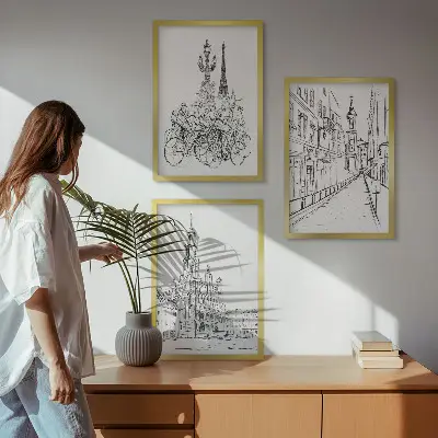 Set de tablouri decorative cu desene simple de peisaje urbane