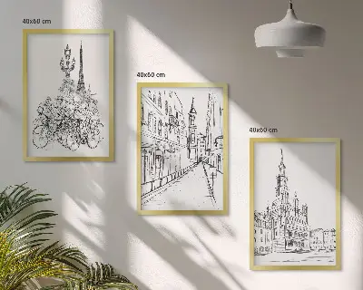 Set de tablouri decorative cu desene simple de peisaje urbane