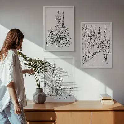 Set de tablouri decorative cu desene simple de peisaje urbane