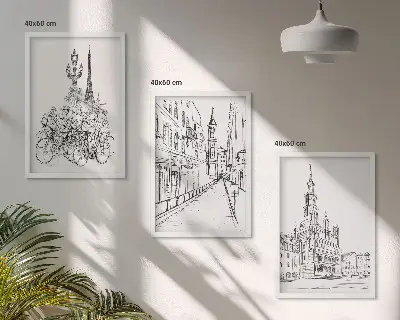 Set de tablouri decorative cu desene simple de peisaje urbane