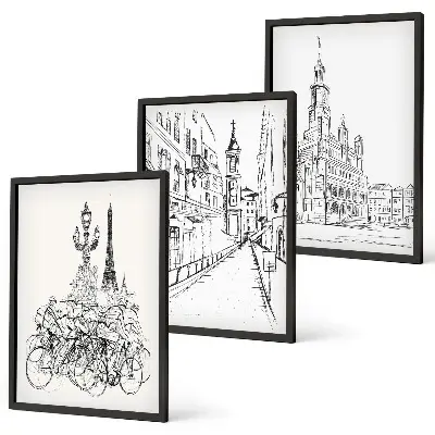 Set de tablouri decorative cu desene simple de peisaje urbane