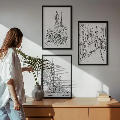 Set de tablouri decorative cu desene simple de peisaje urbane