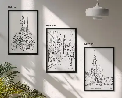 Set de tablouri decorative cu desene simple de peisaje urbane