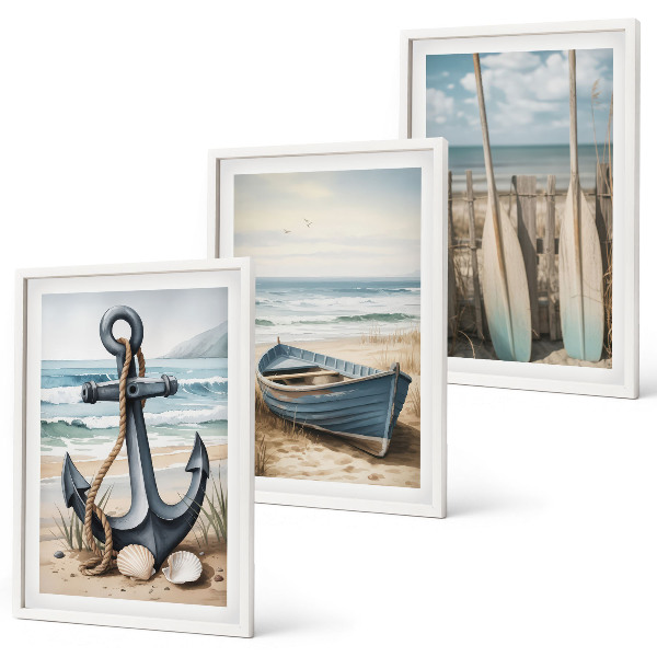 Set tablouri decorative Ancoră barcă vâsle plajă