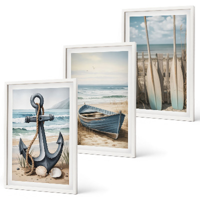 Set tablouri decorative Ancoră barcă vâsle plajă