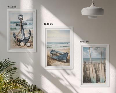 Set tablouri decorative Ancoră barcă vâsle plajă