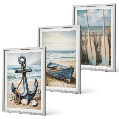 Set tablouri decorative Ancoră barcă vâsle plajă