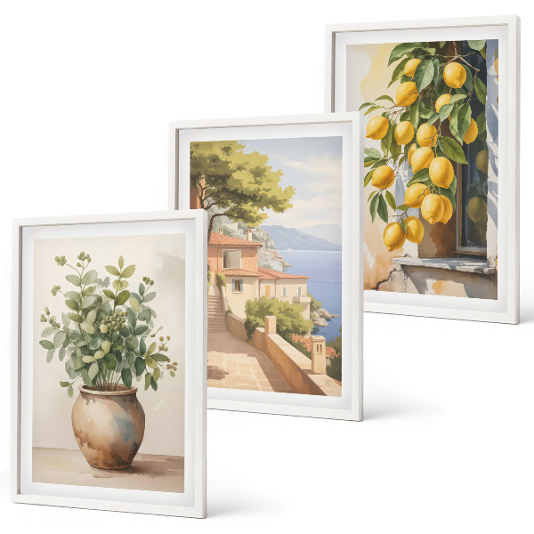 Set tablouri decorative Flori într-o vază, o mare de lămâi