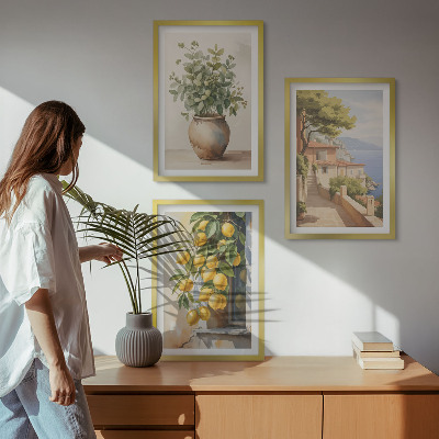 Set tablouri decorative Flori într-o vază, o mare de lămâi