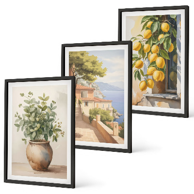 Set tablouri decorative Flori într-o vază, o mare de lămâi
