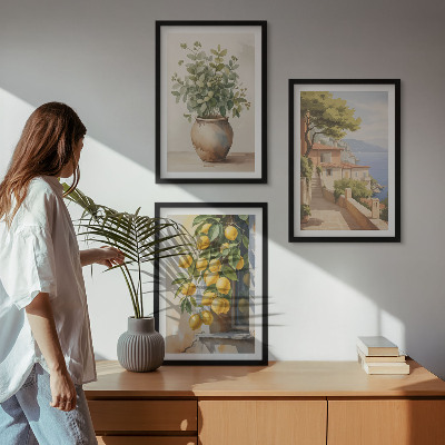 Set tablouri decorative Flori într-o vază, o mare de lămâi