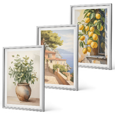Set tablouri decorative Flori într-o vază, o mare de lămâi