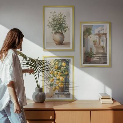 Set tablouri decorative Stradă cu plante de lămâie în ghiveci