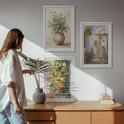 Set tablouri decorative Stradă cu plante de lămâie în ghiveci