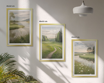 Set tablouri decorative Peisaje de vară cu râu, pajiște cu flori