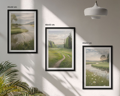 Set tablouri decorative Peisaje de vară cu râu, pajiște cu flori