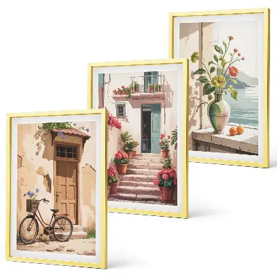 Set de tablouri pentru dormitor cu tematică de străzi, flori și biciclete