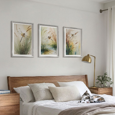 Set tablouri decorative Pictură cu apă pe iarbă cu libelule