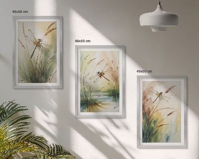 Set tablouri decorative Pictură cu apă pe iarbă cu libelule