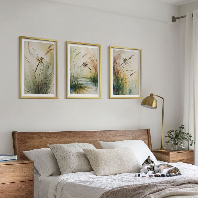 Set tablouri decorative Pictură cu apă pe iarbă cu libelule