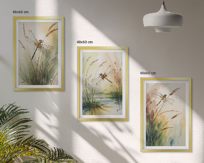 Set tablouri decorative Pictură cu apă pe iarbă cu libelule