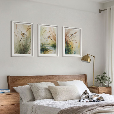 Set tablouri decorative Pictură cu apă pe iarbă cu libelule