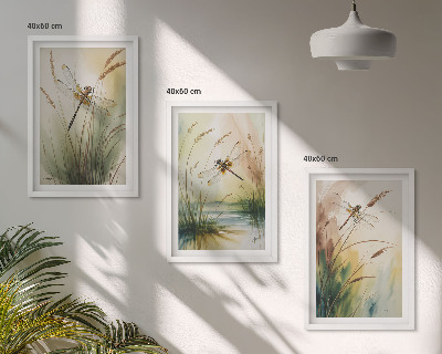 Set tablouri decorative Pictură cu apă pe iarbă cu libelule
