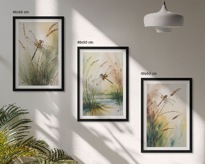 Set tablouri decorative Pictură cu apă pe iarbă cu libelule