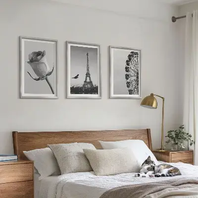 Set tablouri pentru dormitor cu model roată panoramică și Turnul Eiffel roz
