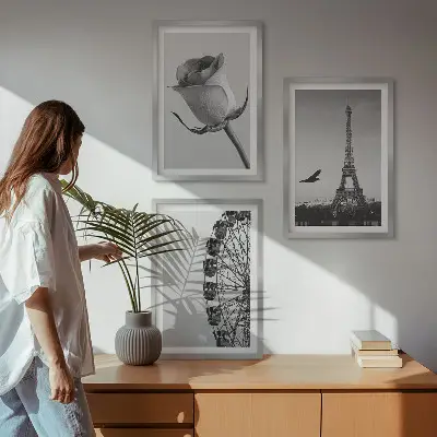 Set tablouri pentru dormitor cu model roată panoramică și Turnul Eiffel roz