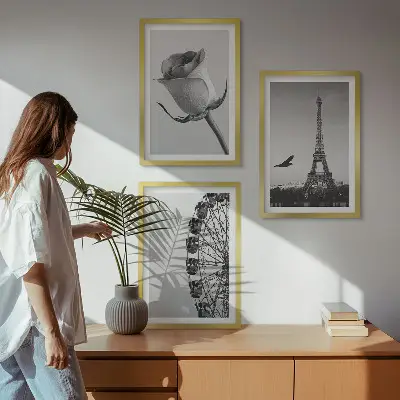 Set tablouri pentru dormitor cu model roată panoramică și Turnul Eiffel roz