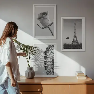 Set tablouri pentru dormitor cu model roată panoramică și Turnul Eiffel roz