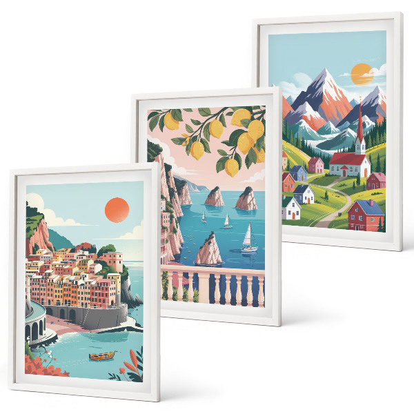 Set tablouri decorative Munți și orașe colorate