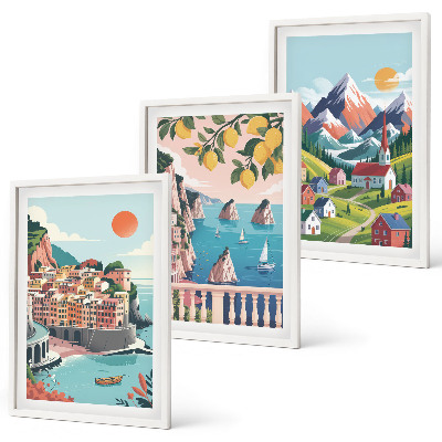Set tablouri decorative Munți și orașe colorate