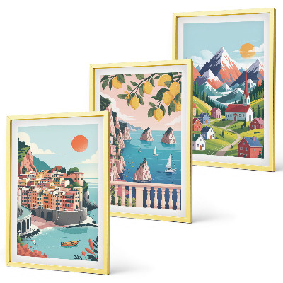 Set tablouri decorative Munți și orașe colorate