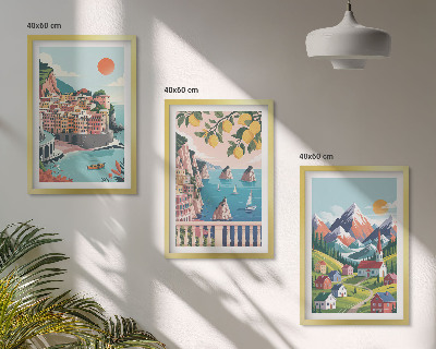 Set tablouri decorative Munți și orașe colorate