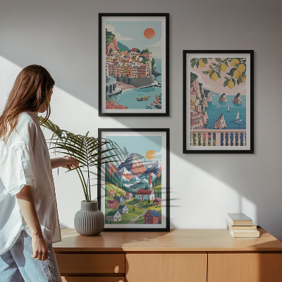 Set tablouri decorative Munți și orașe colorate