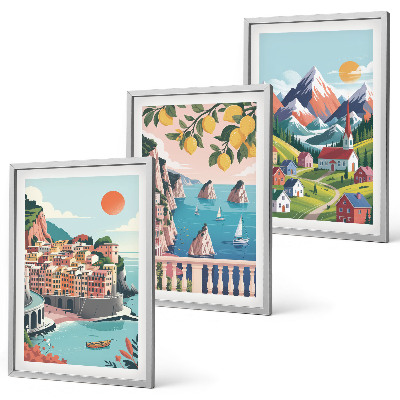 Set tablouri decorative Munți și orașe colorate