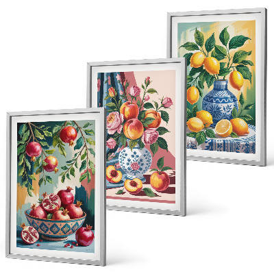 Set tablouri decorative Flori și fructe în vaze