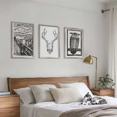 Set tablouri decorative Grafică cu bufniță cu craniu care țipă