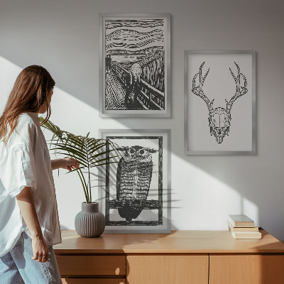 Set tablouri decorative Grafică cu bufniță cu craniu care țipă