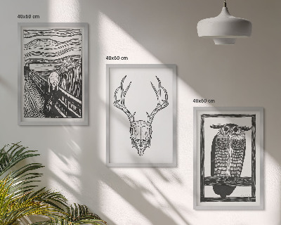 Set tablouri decorative Grafică cu bufniță cu craniu care țipă