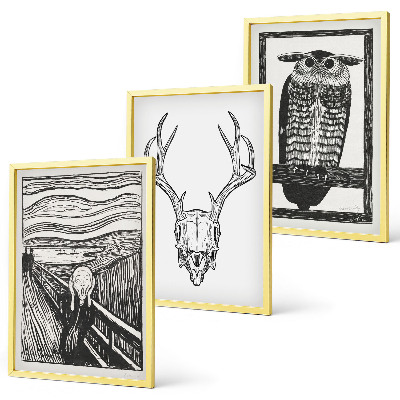 Set tablouri decorative Grafică cu bufniță cu craniu care țipă
