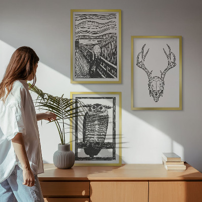 Set tablouri decorative Grafică cu bufniță cu craniu care țipă