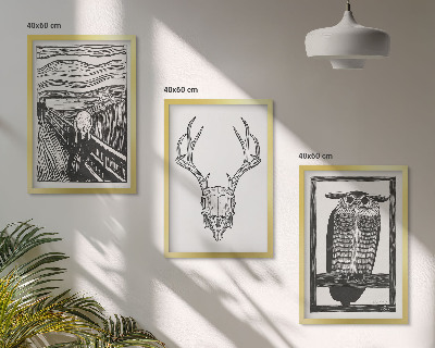 Set tablouri decorative Grafică cu bufniță cu craniu care țipă
