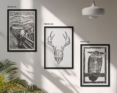 Set tablouri decorative Grafică cu bufniță cu craniu care țipă