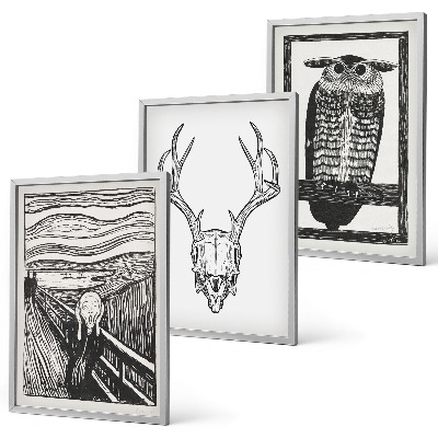 Set tablouri decorative Grafică cu bufniță cu craniu care țipă