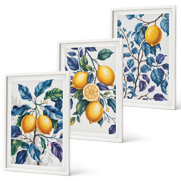 Set tablouri decorative Ramuri de lămâie cu frunze albastre