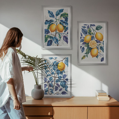 Set tablouri decorative Ramuri de lămâie cu frunze albastre