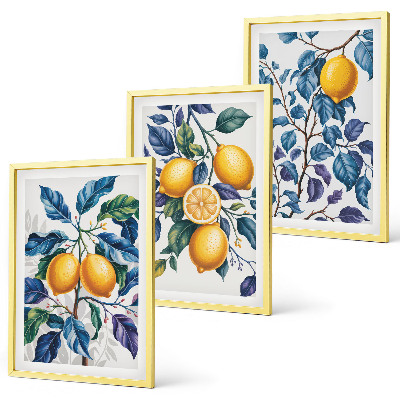 Set tablouri decorative Ramuri de lămâie cu frunze albastre